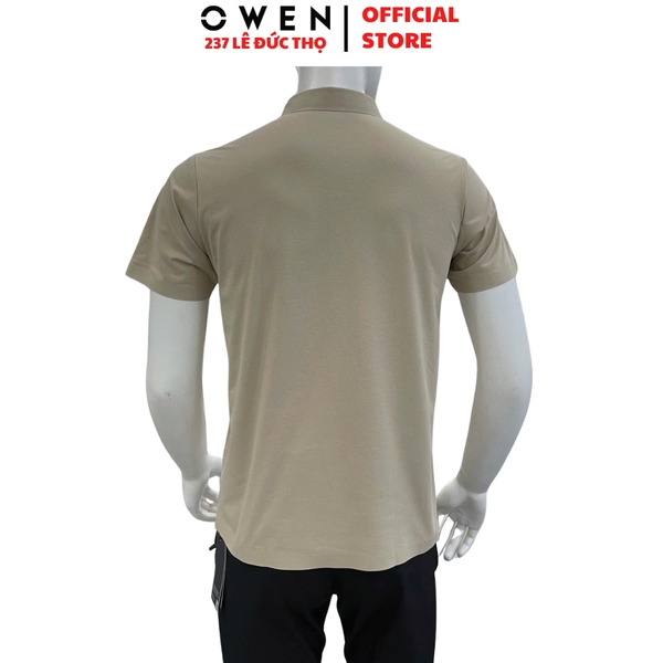 Áo Thun polo Nam Tay Ngắn Có Cổ Owen APV262064 màu be đậm dáng suông body fit xẻ tà chất liệu polyester