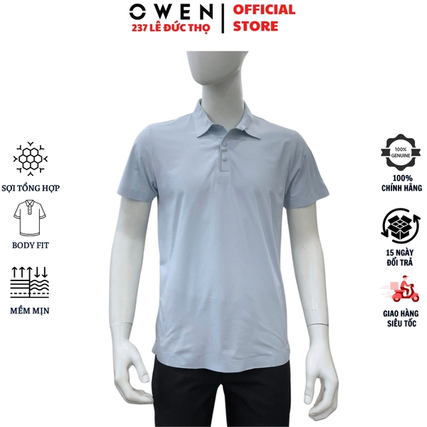 Áo thun polo Nam Tay Ngắn Có Cổ Owen APV262065 màu xanh nhạt dáng suông body fit xẻ tà chất liệu polyester