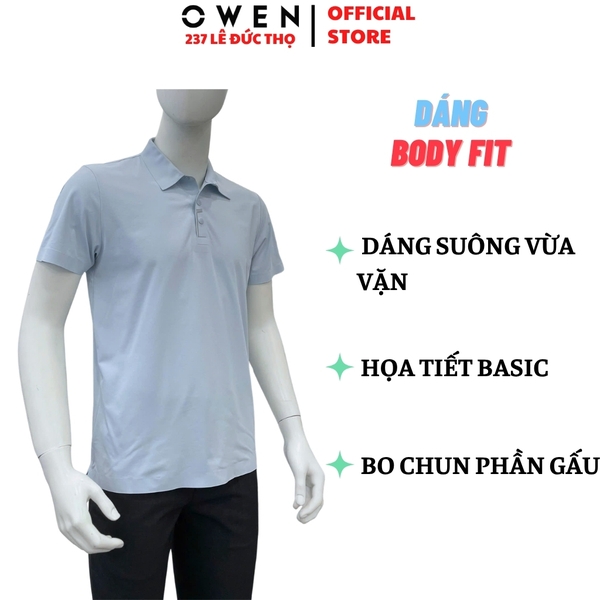 Áo thun polo Nam Tay Ngắn Có Cổ Owen APV262065 màu xanh nhạt dáng suông body fit xẻ tà chất liệu polyester