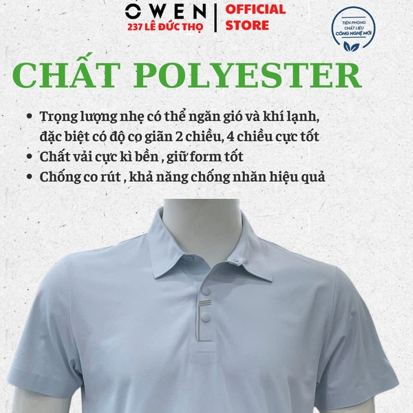 Áo thun polo Nam Tay Ngắn Có Cổ Owen APV262065 màu xanh nhạt dáng suông body fit xẻ tà chất liệu polyester
