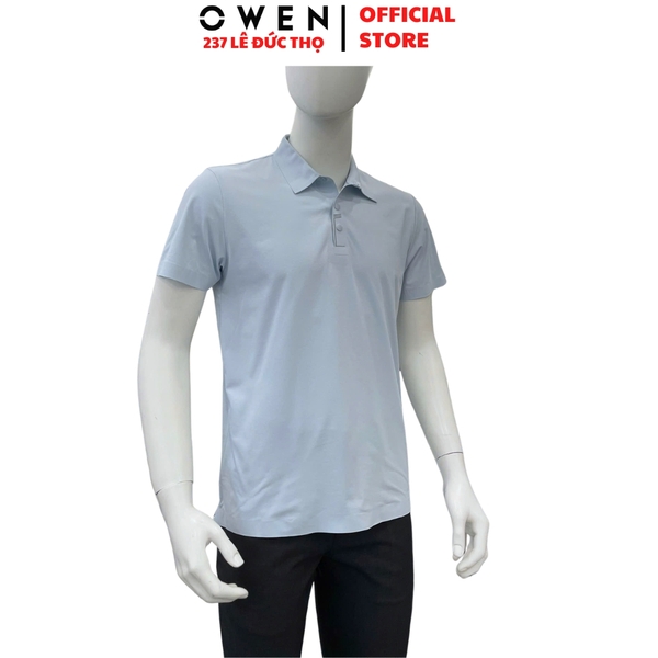 Áo thun polo Nam Tay Ngắn Có Cổ Owen APV262065 màu xanh nhạt dáng suông body fit xẻ tà chất liệu polyester