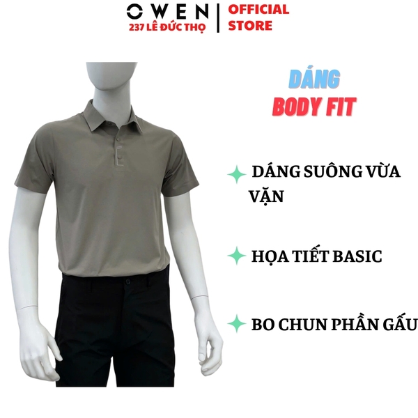 Áo Thun polo Nam Tay Ngắn Có Cổ Owen APV262066 màu xám dáng suông body fit xẻ tà chất liệu polyester