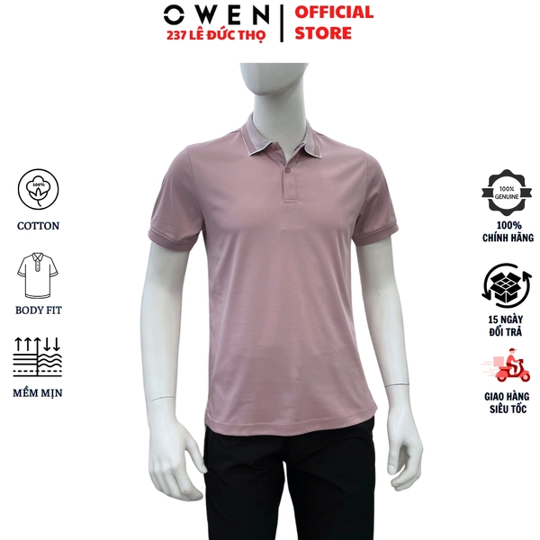 Áo Thun polo Nam Tay Ngắn Có Cổ Owen APV262069 màu hồng dáng suông body fit xẻ tà chất liệu cotton