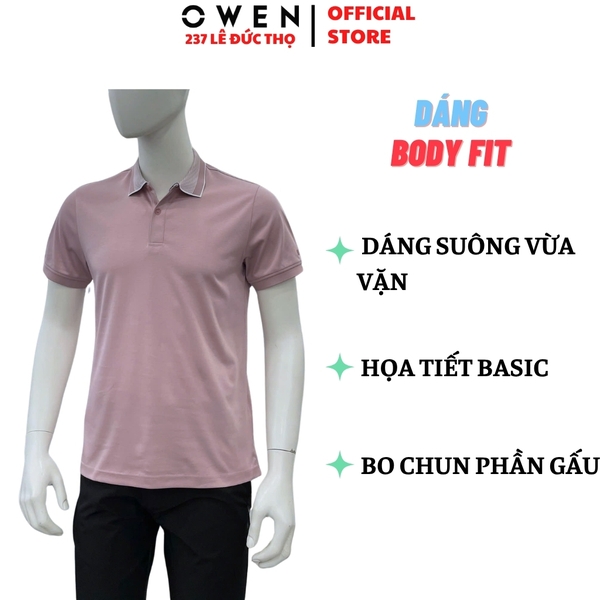 Áo Thun polo Nam Tay Ngắn Có Cổ Owen APV262069 màu hồng dáng suông body fit xẻ tà chất liệu cotton