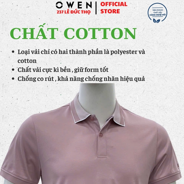 Áo Thun polo Nam Tay Ngắn Có Cổ Owen APV262069 màu hồng dáng suông body fit xẻ tà chất liệu cotton