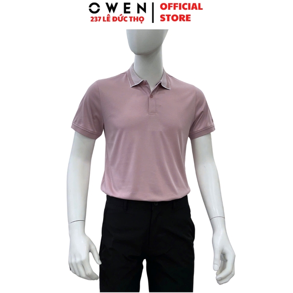 Áo Thun polo Nam Tay Ngắn Có Cổ Owen APV262069 màu hồng dáng suông body fit xẻ tà chất liệu cotton