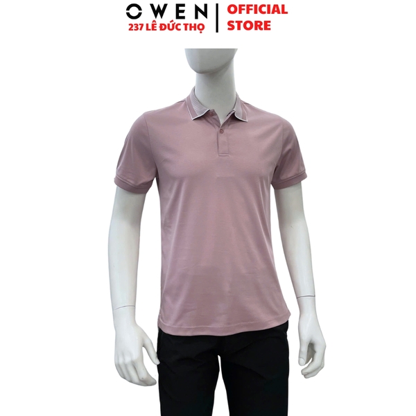 Áo Thun polo Nam Tay Ngắn Có Cổ Owen APV262069 màu hồng dáng suông body fit xẻ tà chất liệu cotton