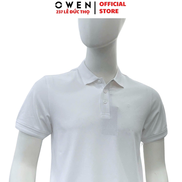 Áo Thun polo Nam Tay Ngắn Có Cổ Owen APV262096 màu trắng trơn dáng suông body fit xẻ tà chất liêu cotton spandex