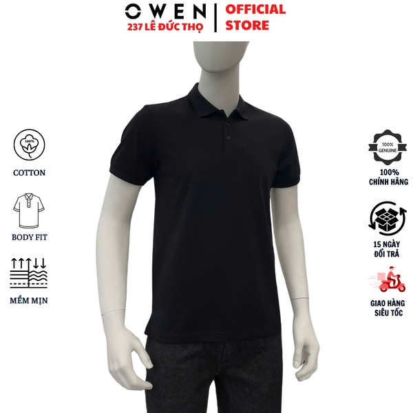 Áo Thun polo Nam Tay Ngắn Có Cổ Owen APV262097 màu đen trơn dáng suông body fit xẻ tà chất liêu cotton spandex
