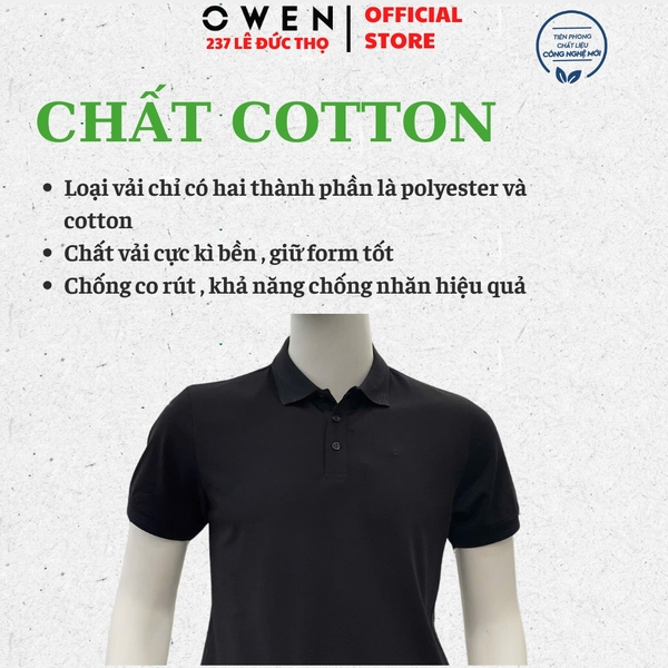 Áo Thun polo Nam Tay Ngắn Có Cổ Owen APV262097 màu đen trơn dáng suông body fit xẻ tà chất liêu cotton spandex