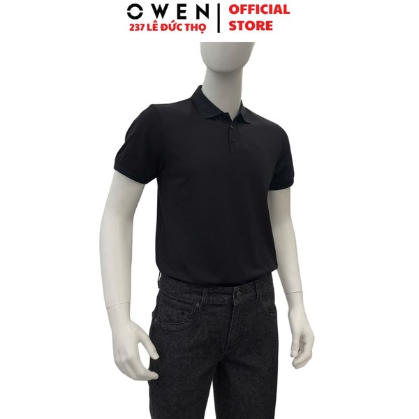 Áo Thun polo Nam Tay Ngắn Có Cổ Owen APV262097 màu đen trơn dáng suông body fit xẻ tà chất liêu cotton spandex