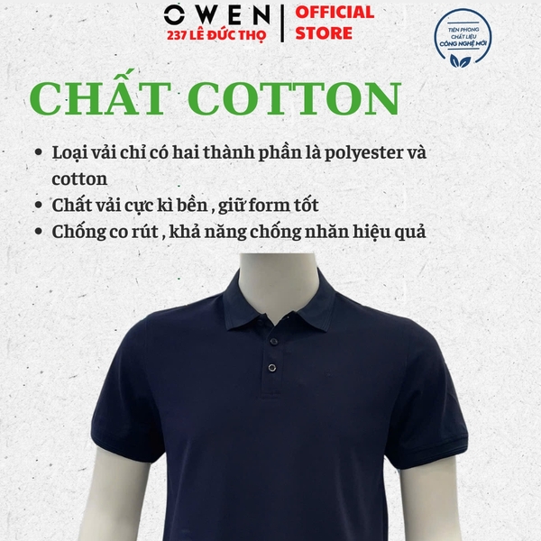 Áo Thun polo Nam Tay Ngắn Có Cổ Owen APV262098 màu xanh tím than trơn dáng suông body fit xẻ tà chất liêu cotton spandex