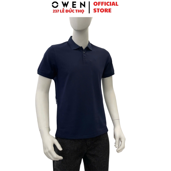 Áo Thun polo Nam Tay Ngắn Có Cổ Owen APV262098 màu xanh tím than trơn dáng suông body fit xẻ tà chất liêu cotton spandex