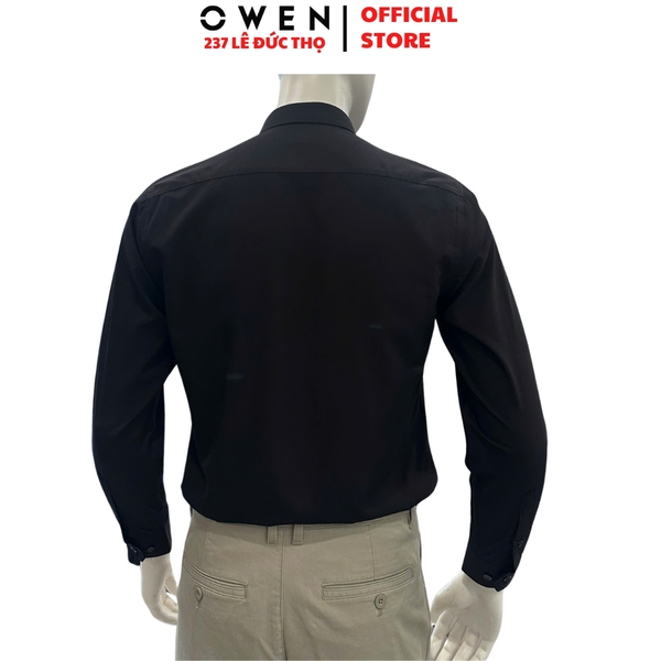 Áo sơ mi nam tay dài Owen AR230342DT màu đen dáng suông regular fit tà lượn có túi chất liệu Bamboo polyester