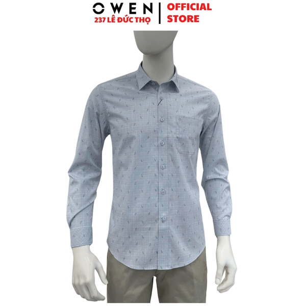 Áo sơ mi nam tay dài Owen AR260026DT màu xanh dáng suông regular fit tà lượn có túi chất liệu modal polyester spandex