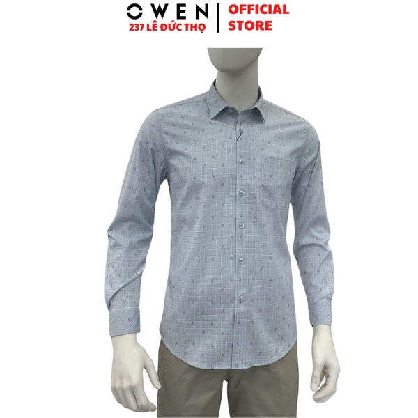 Áo sơ mi nam tay dài Owen AR260026DT màu xanh dáng suông regular fit tà lượn có túi chất liệu modal polyester spandex