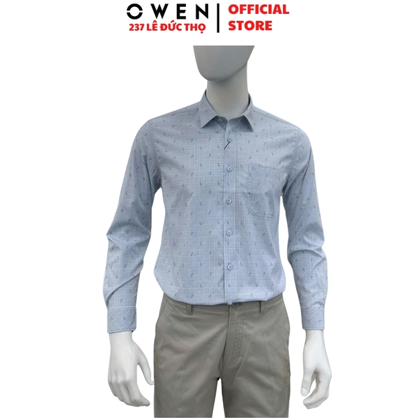 Áo sơ mi nam tay dài Owen AR260026DT màu xanh dáng suông regular fit tà lượn có túi chất liệu modal polyester spandex
