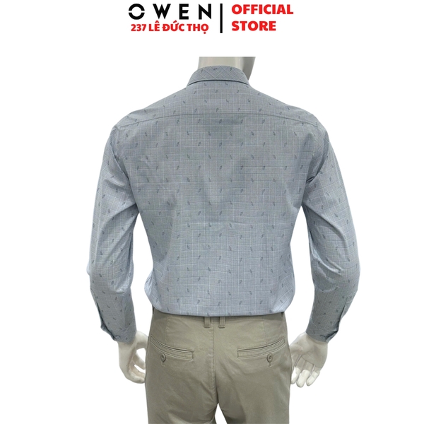 Áo sơ mi nam tay dài Owen AR260026DT màu xanh dáng suông regular fit tà lượn có túi chất liệu modal polyester spandex