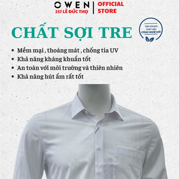 Áo sơ mi nam tay dài Owen AR260033DT màu trắng dán suông regular fit tà lượ có túi chất liệu modal polyester spandex