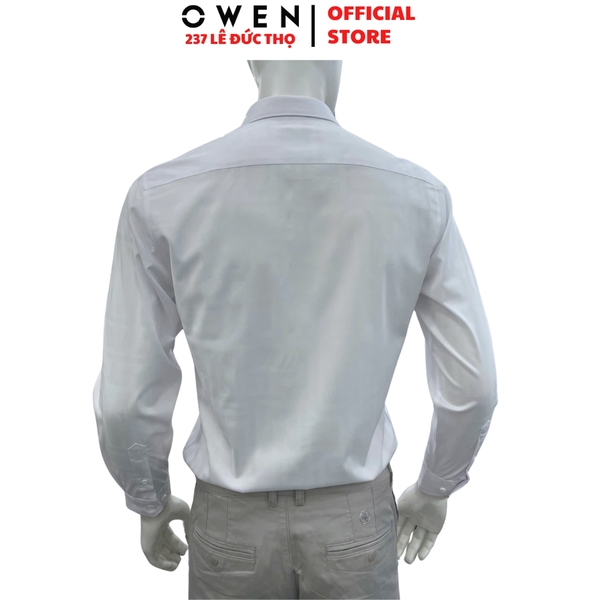 Áo sơ mi nam tay dài Owen AR260033DT màu trắng dán suông regular fit tà lượ có túi chất liệu modal polyester spandex