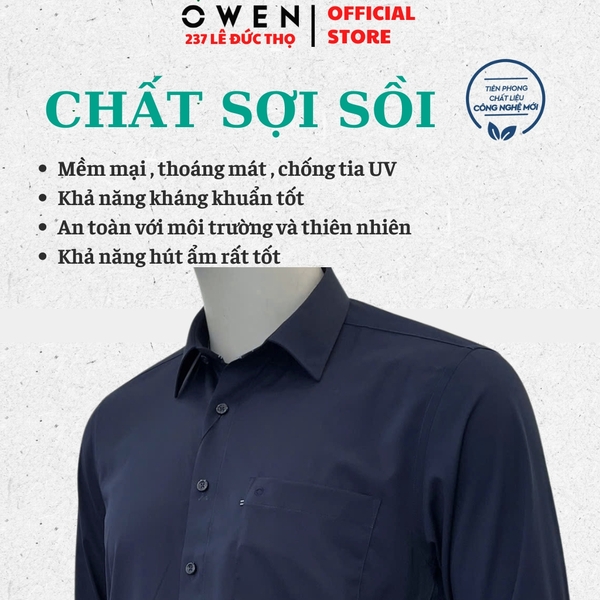 Áo sơ mi nam tay dài Owen AR261049DT màu xanh tím than Dáng suông regular fit tà lượn có túi chất liệu modal polyester