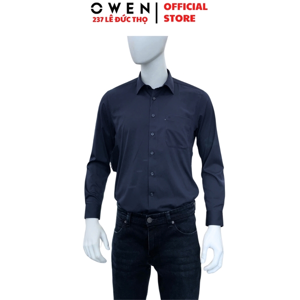 Áo sơ mi nam tay dài Owen AR261049DT màu xanh tím than Dáng suông regular fit tà lượn có túi chất liệu modal polyester