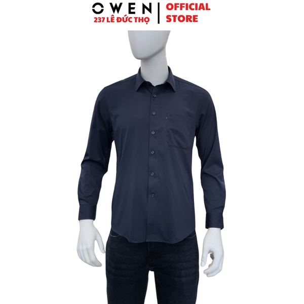 Áo sơ mi nam tay dài Owen AR261049DT màu xanh tím than Dáng suông regular fit tà lượn có túi chất liệu modal polyester