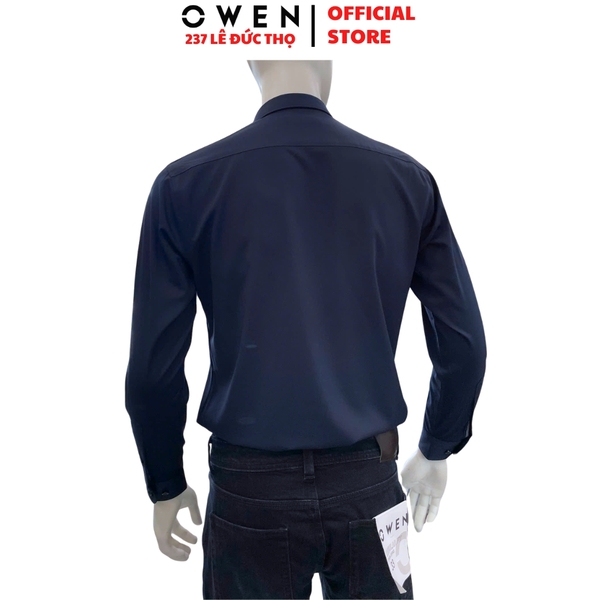 Áo sơ mi nam tay dài Owen AR261049DT màu xanh tím than Dáng suông regular fit tà lượn có túi chất liệu modal polyester