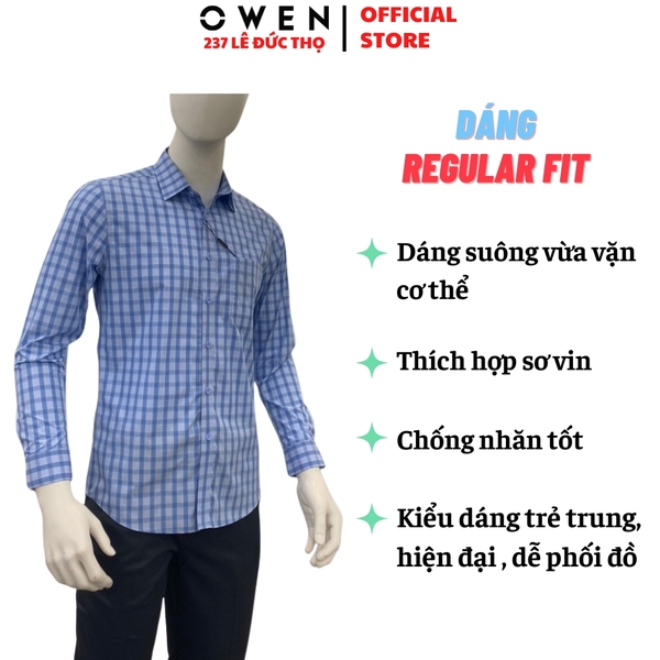 Áo sơ mi nam tay ngắn Owen AR263017DT màu xanh dáng suông regular fit tà lượn có túi chất liệu Bamboo polyester