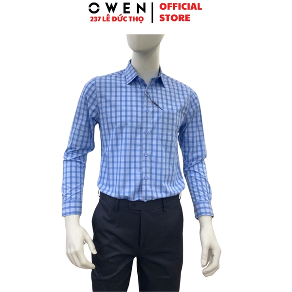 Áo sơ mi nam tay ngắn Owen AR263017DT màu xanh dáng suông regular fit tà lượn có túi chất liệu Bamboo polyester