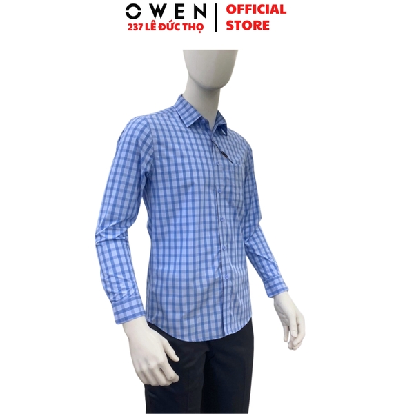 Áo sơ mi nam tay ngắn Owen AR263017DT màu xanh dáng suông regular fit tà lượn có túi chất liệu Bamboo polyester