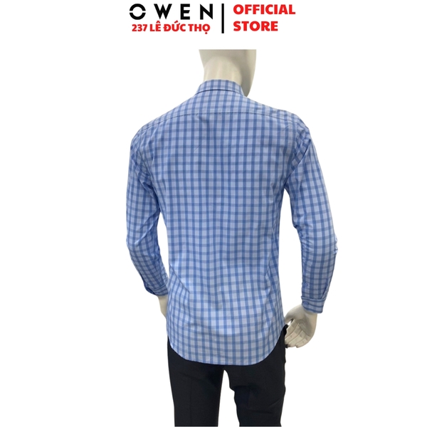 Áo sơ mi nam tay ngắn Owen AR263017DT màu xanh dáng suông regular fit tà lượn có túi chất liệu Bamboo polyester