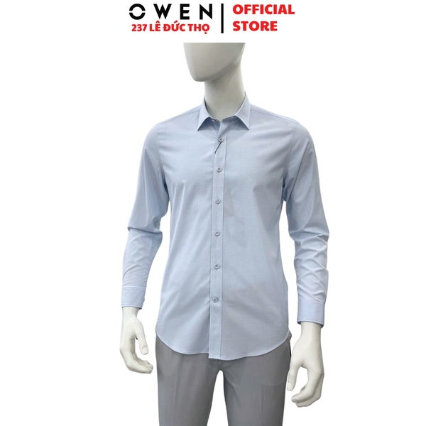 Áo sơ mi nam tay dài Owen AS260034D màu xanh nhạt dáng ôm slim fit tà lượn không túi chất liệu Bamboo polyester