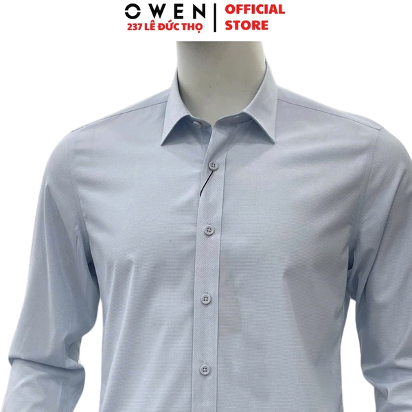 Áo sơ mi nam tay dài Owen AS260034D màu xanh nhạt dáng ôm slim fit tà lượn không túi chất liệu Bamboo polyester