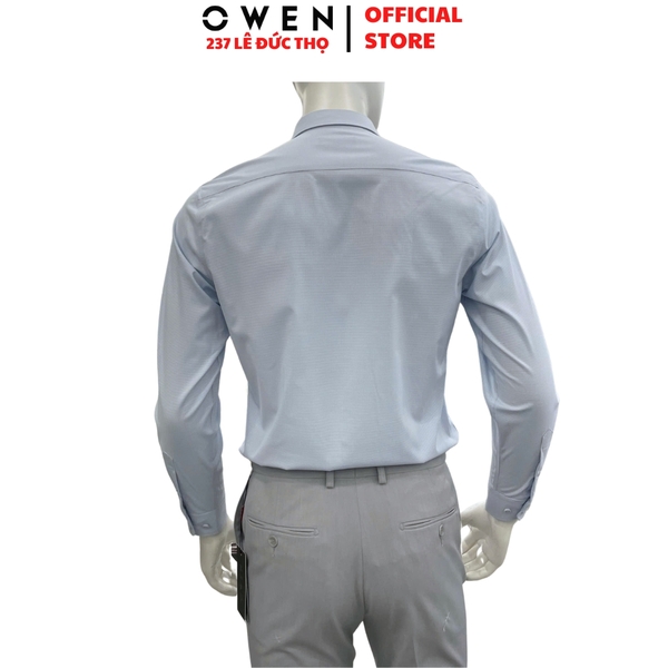 Áo sơ mi nam tay dài Owen AS260034D màu xanh nhạt dáng ôm slim fit tà lượn không túi chất liệu Bamboo polyester