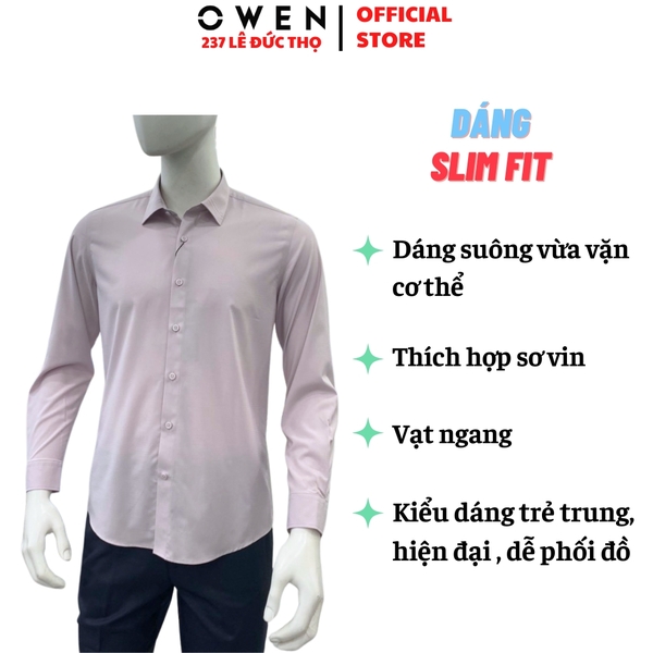 Áo sơ mi nam tay ngắn Owen AS260104D màu hồng dáng ôm slim fit tà lượn không túi chất liệu Bamboo polyester