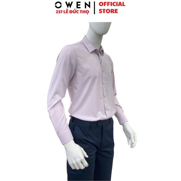 Áo sơ mi nam tay ngắn Owen AS260104D màu hồng dáng ôm slim fit tà lượn không túi chất liệu Bamboo polyester