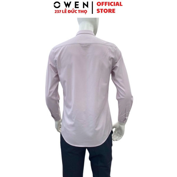Áo sơ mi nam tay ngắn Owen AS260104D màu hồng dáng ôm slim fit tà lượn không túi chất liệu Bamboo polyester