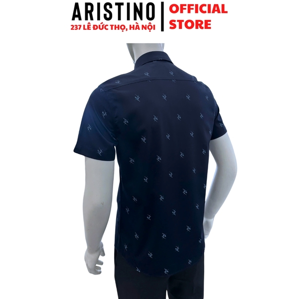 Áo Sơ Mi Nam Ngắn Tay Aristino ASS409SAH2 màu xanh tím than in họa tiết