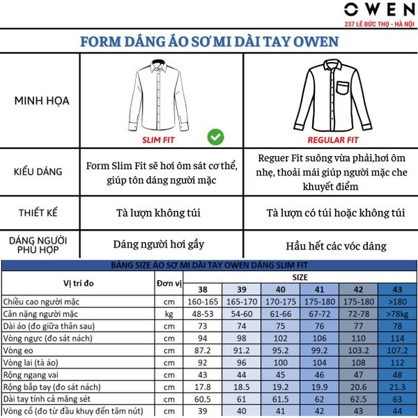 Áo sơ mi trắng nam Owen AS240103D – Slim Fit - dài tay - không túi ngực - vải sợi sồi (AS221199D -AS230329D)