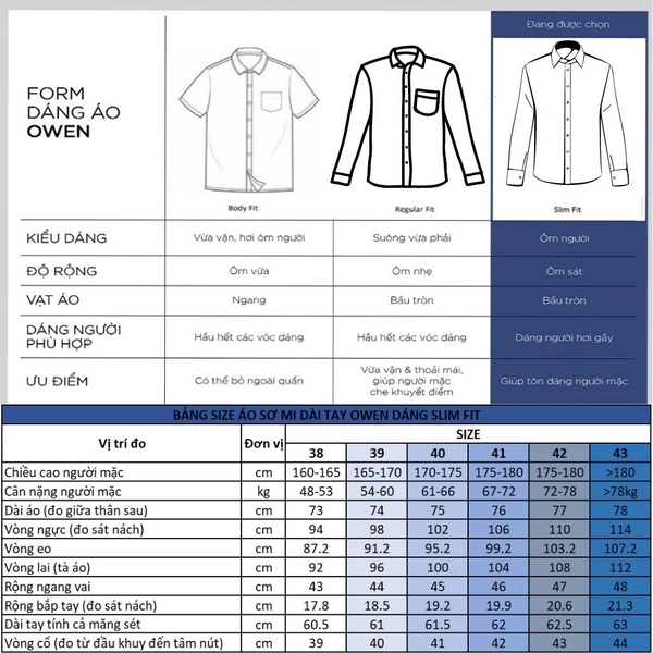 Áo Sơ Mi Nam Tay Dài Owen AS230539D màu kẻ chìm xanh dáng slim fit tà lượn không túi vải sợi tre