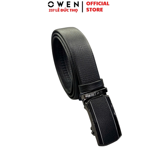 Thắt Lưng Nam Owen BELT256248 day da màu đen Mặt Khóa Trượt Tự Động Chất liệu da bò thật