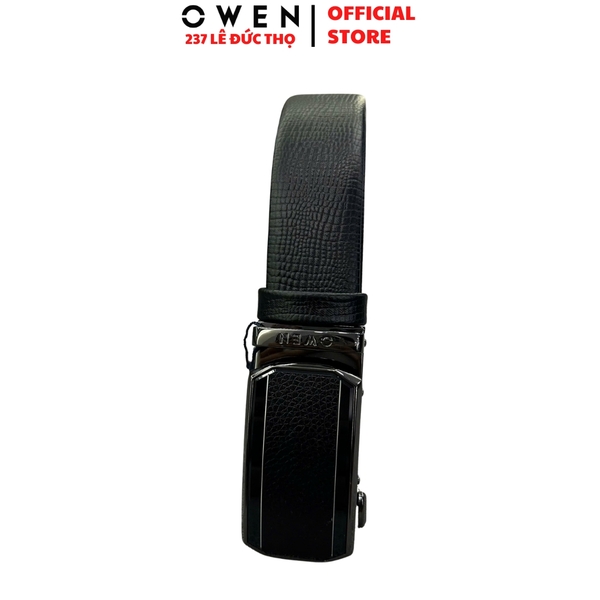 Thắt Lưng Nam Owen BELT256248 day da màu đen Mặt Khóa Trượt Tự Động Chất liệu da bò thật