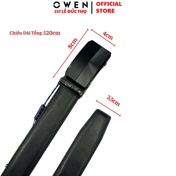 Thắt Lưng Nam Owen BELT261054 day da màu đen Mặt Khóa Trượt Tự Động chất liệu da bò thật