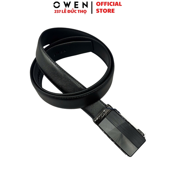 Thắt Lưng Nam Owen BELT261054 day da màu đen Mặt Khóa Trượt Tự Động chất liệu da bò thật