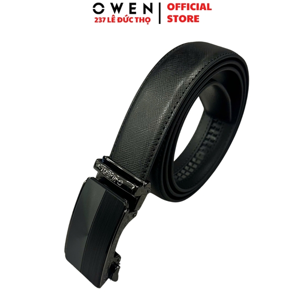 Thắt Lưng Nam Owen BELT261054 day da màu đen Mặt Khóa Trượt Tự Động chất liệu da bò thật