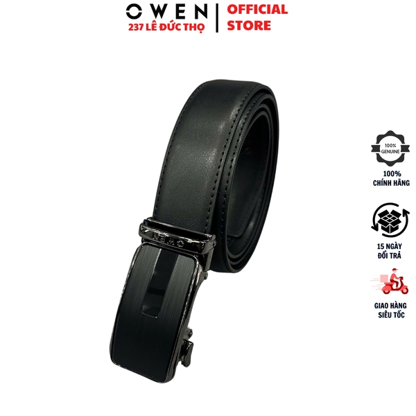 Thắt Lưng Nam Owen BELT261057 day da màu đen Mặt Khóa Trượt Tự Động chất liệu da bò thật