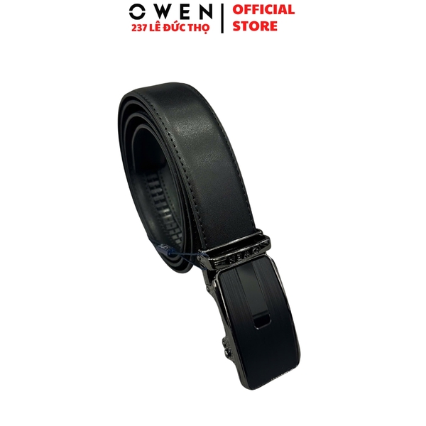Thắt Lưng Nam Owen BELT261057 day da màu đen Mặt Khóa Trượt Tự Động chất liệu da bò thật