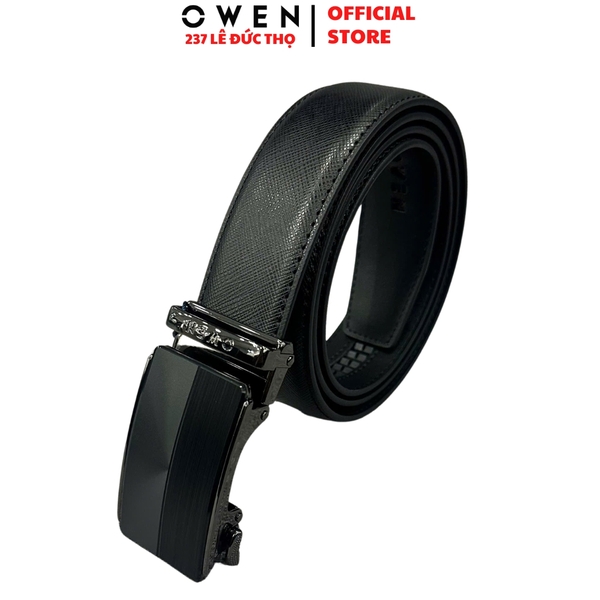 Thắt Lưng Nam Owen BELT261057 day da màu đen Mặt Khóa Trượt Tự Động chất liệu da bò thật