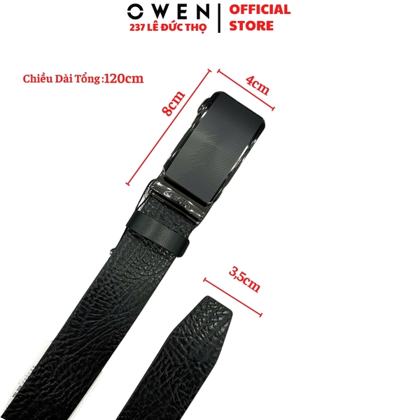 Thắt Lưng Nam Owen BELT261060 dây da màu đen sần Mặt Khóa Trượt Tự Động chất liệu da bò thật